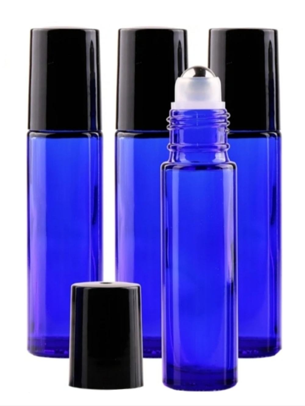 Set of 4 Cobalt Blue Glass Roller Bottles for DIY Scents Oils Serums Travel Size